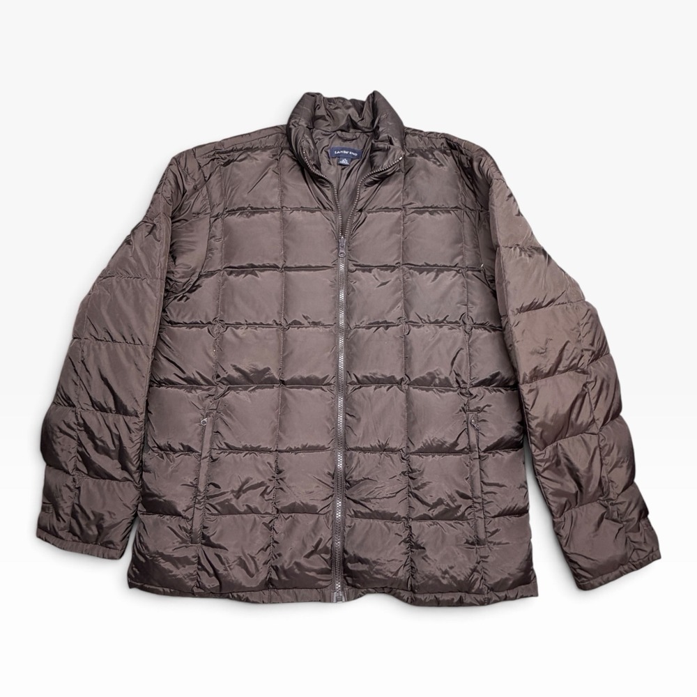 LANDS' END Mens Size M (38-40) Goose Down/Feathers Brown Zip Puffer Jacket NICE!